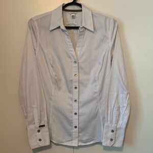 Calvin Klein Y2K Pin Stripe V-Neck Button Down Long Sleeve Shirt Size Small